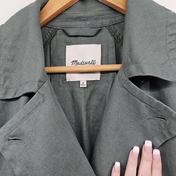 Madewell Textural Trench Coat Green Medium New - Picture 3 of 14